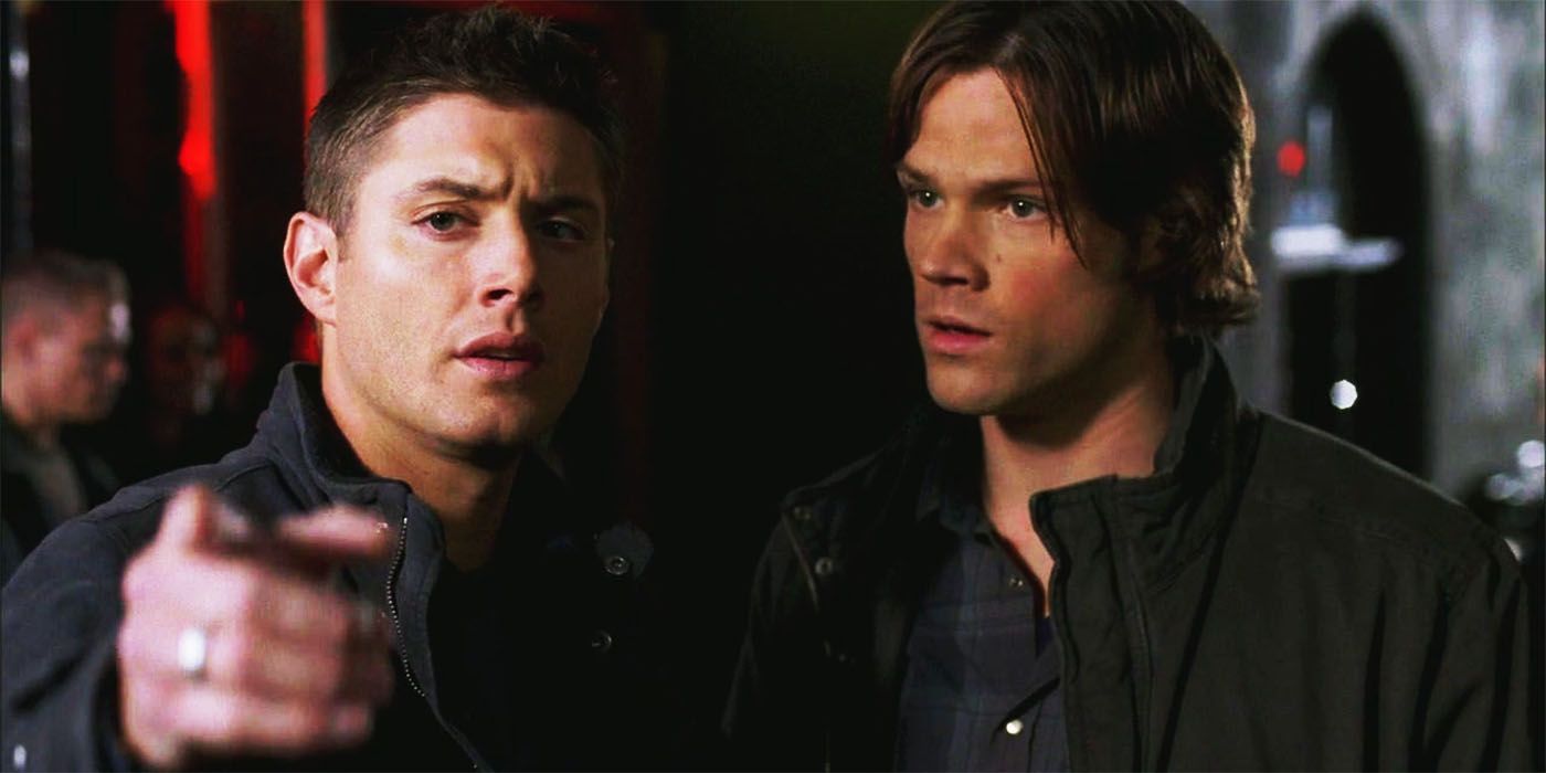 Sam and Dean in Supernatural pointing at something ahead of them