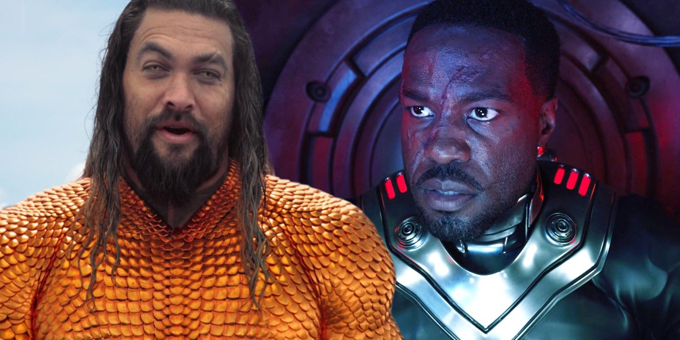 A split image of Arthur and Black Manta in Aquaman and the Lost Kingdom