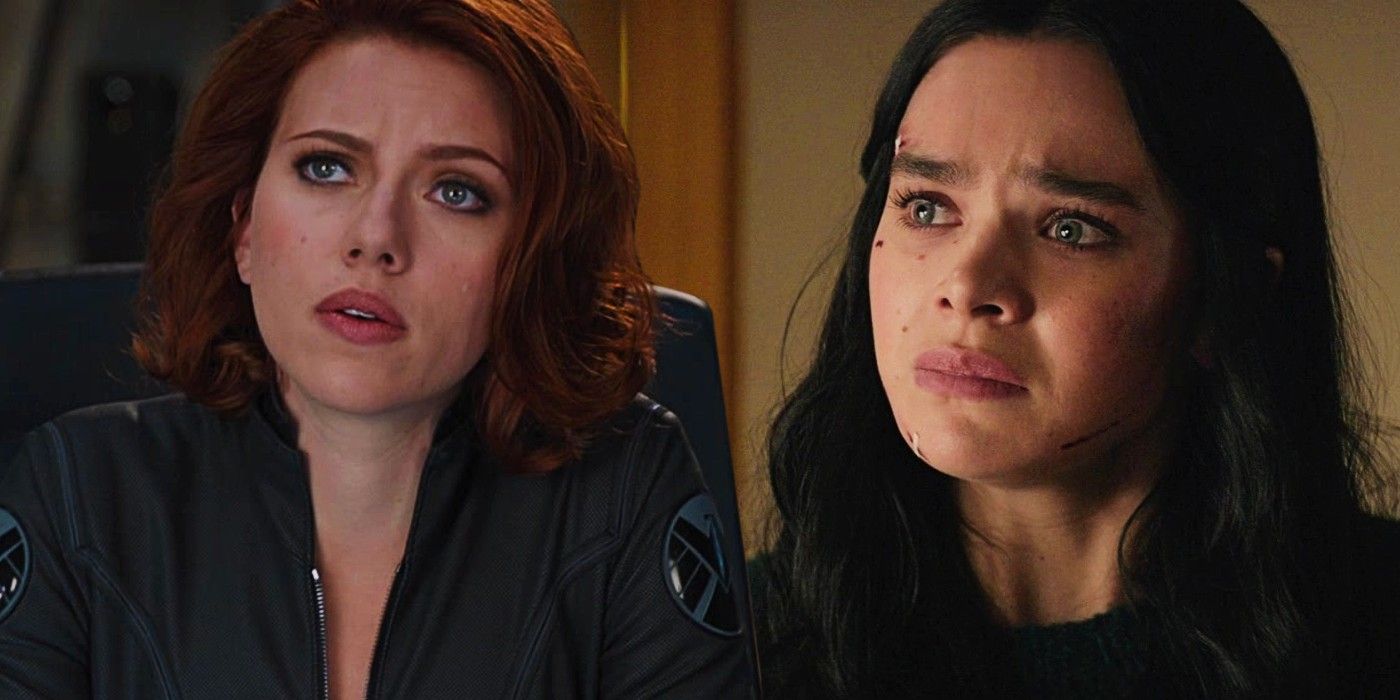 A split image of Black Widow from The Avengers and Kate Bishop from Hawkeye