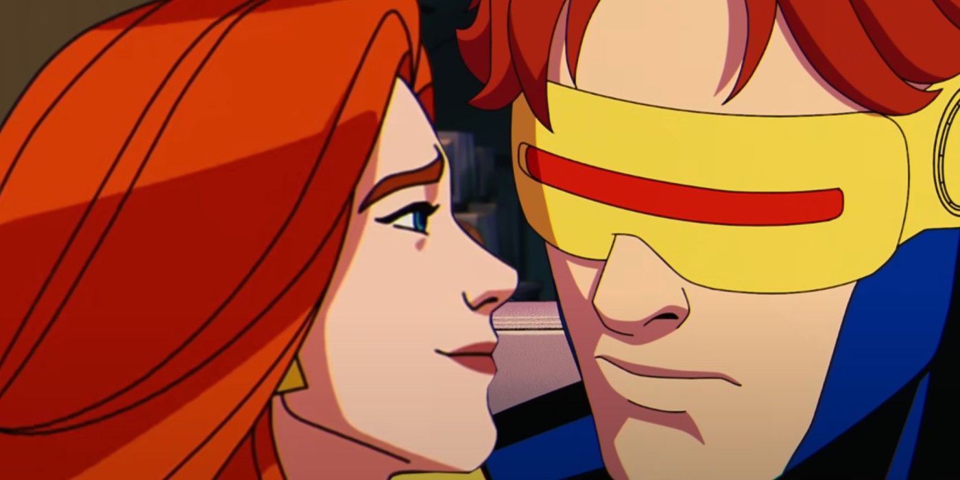A split image of Jean Grey and Cyclops in X-Mn '97