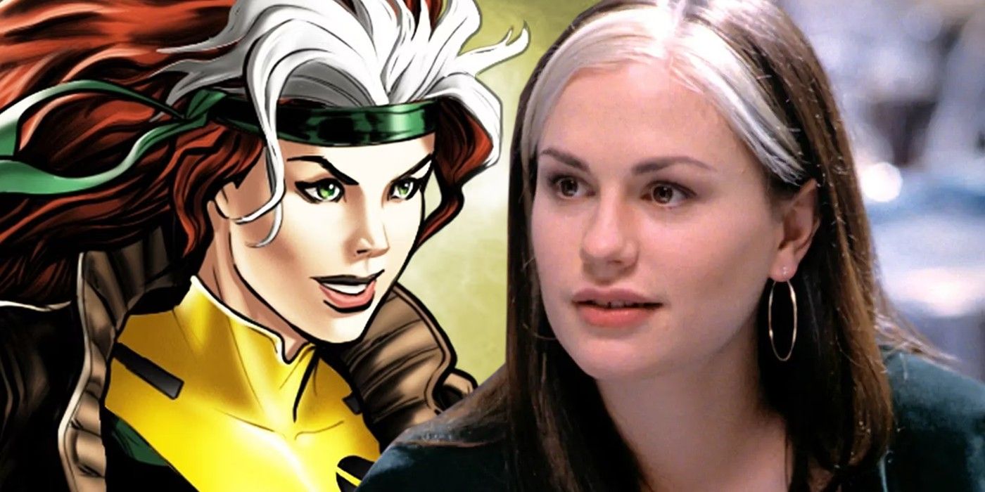 A split image of Rogue from the first X-Men movie and Rogue in a Marvel Comic