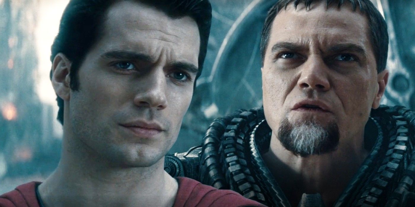 A split image of Superman and Zod from Man of Steel