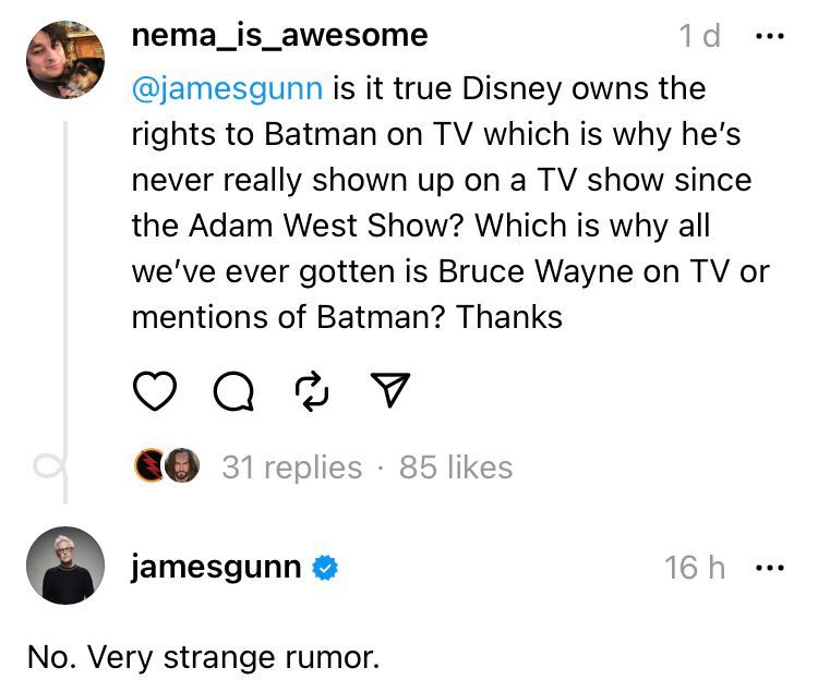 James Gunn Addresses The Rumor That Batman’s TV Rights Belong To Disney