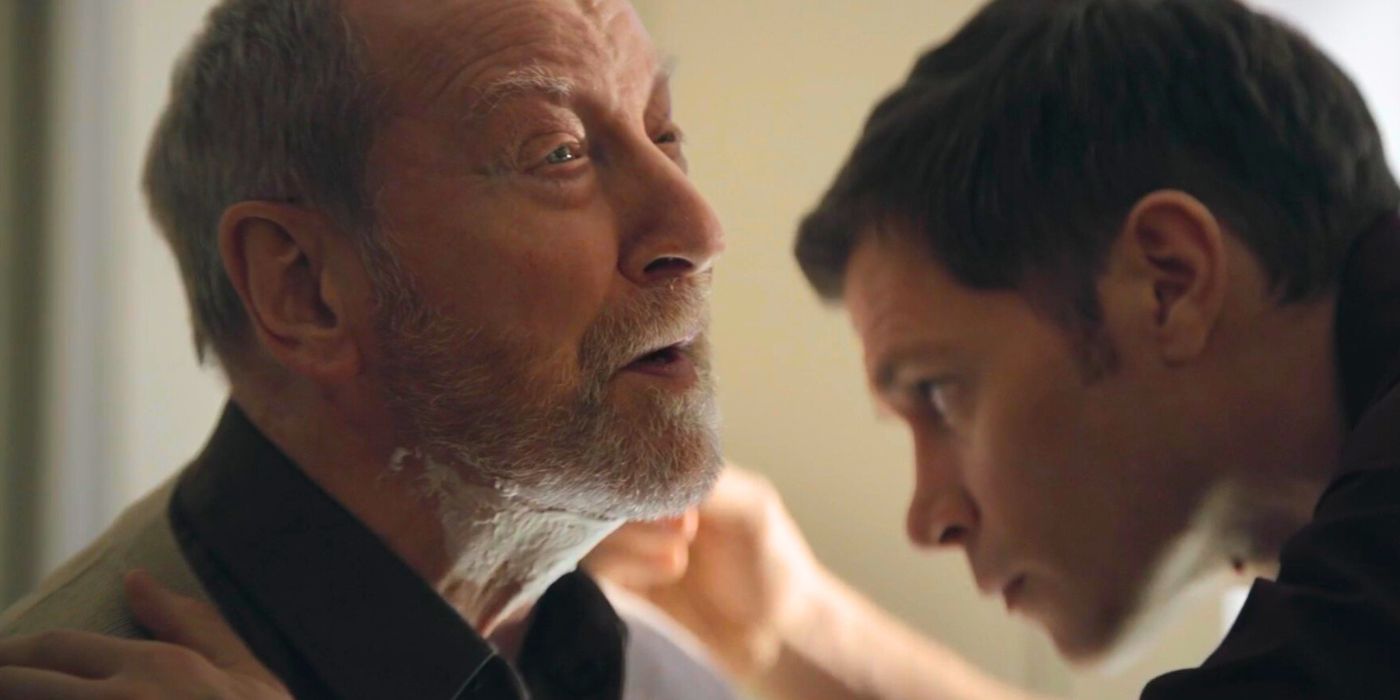 James Ackerson (Joseph Morgan) helps his father shave in Halo season 2