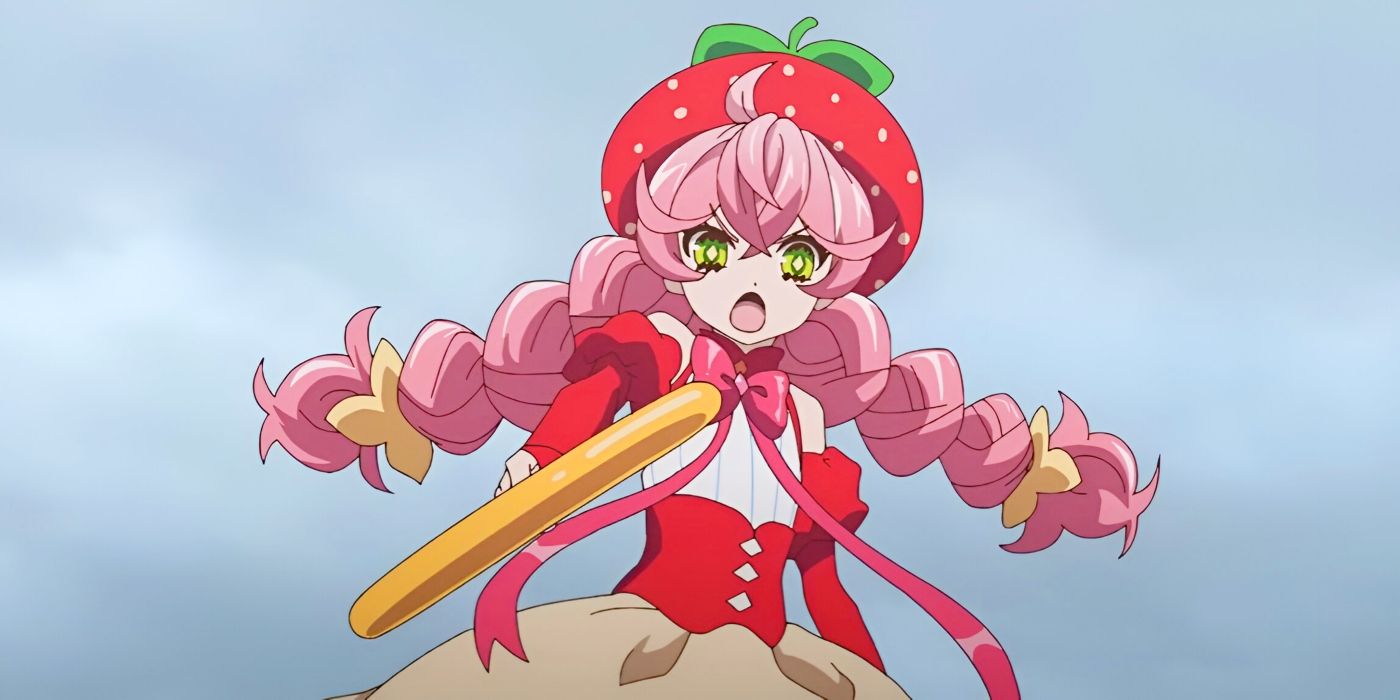 Magical girl Berry Blossom appears and points her staff at her enemy from Acro Trip’s teaser trailer.