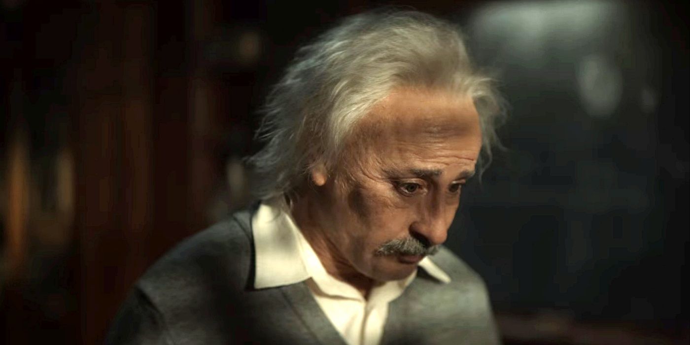 Aidan McArdle as Albert Einstein in Einstein and the Bomb.