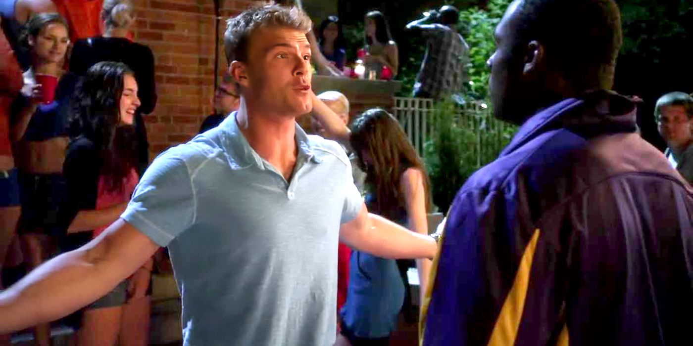 Alan Ritchson as Thad challenging someone in Blue Mountain State