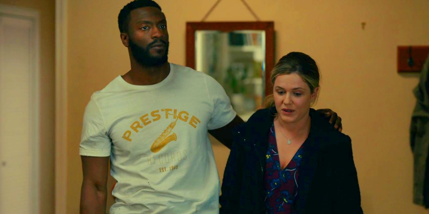 Aldis Hodge as James Lanier with Harriet Dyer as Emily Kass in The Invisible Man 2020-1