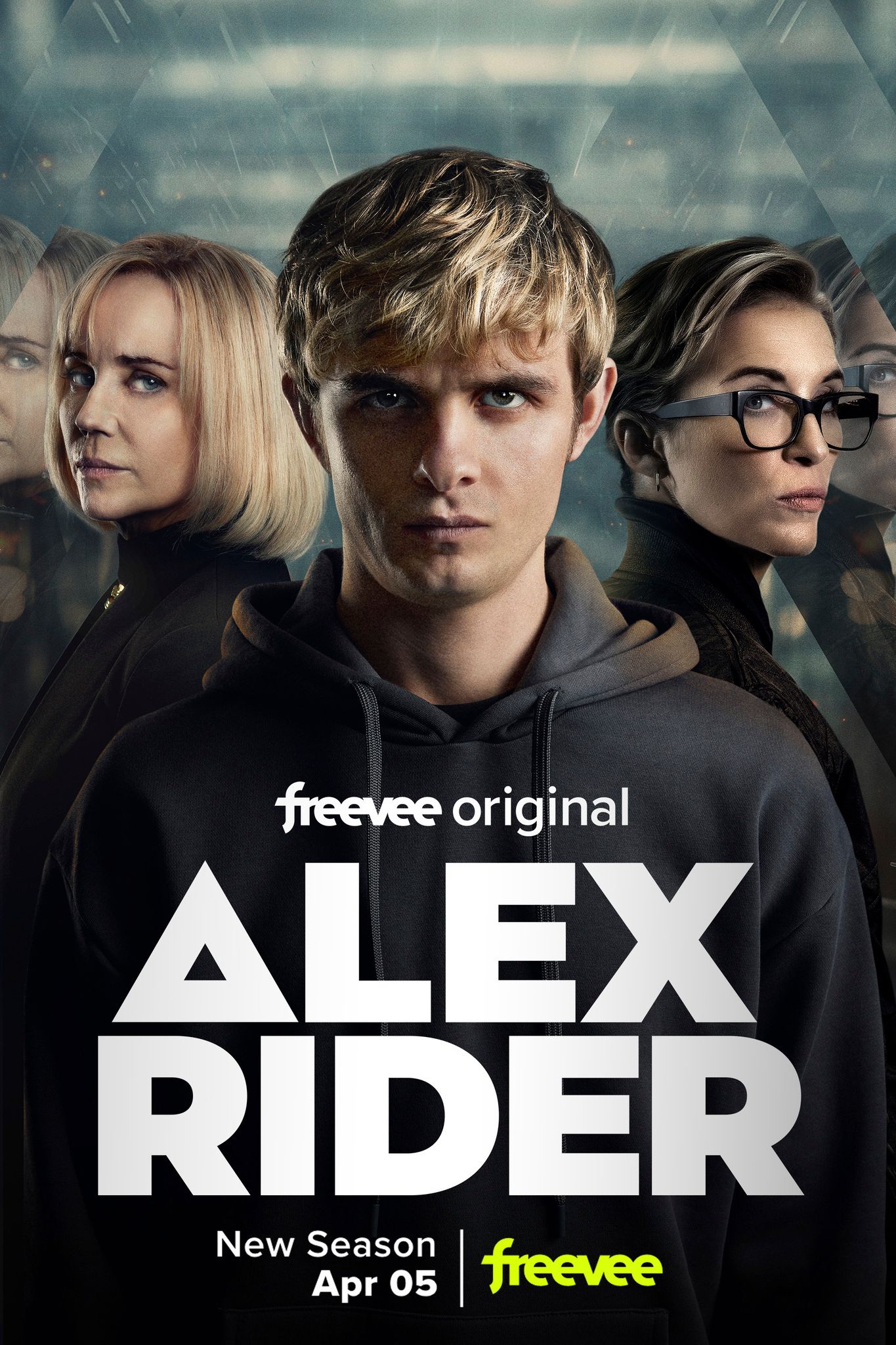 Alex Rider Season 3 Poster Showing Otto Farrant and Cast Split by a Mirror