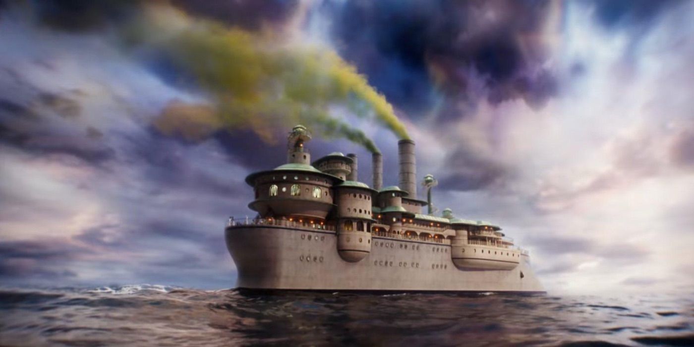 The ship spewing out green fumes in Poor Things