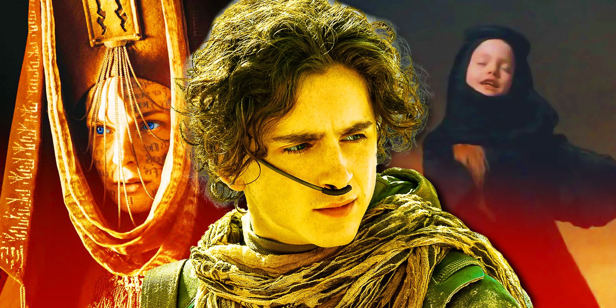 Alia Atreides from Lynch's Dune with Chalamet's Paul and Lady Jessica from Dune 2