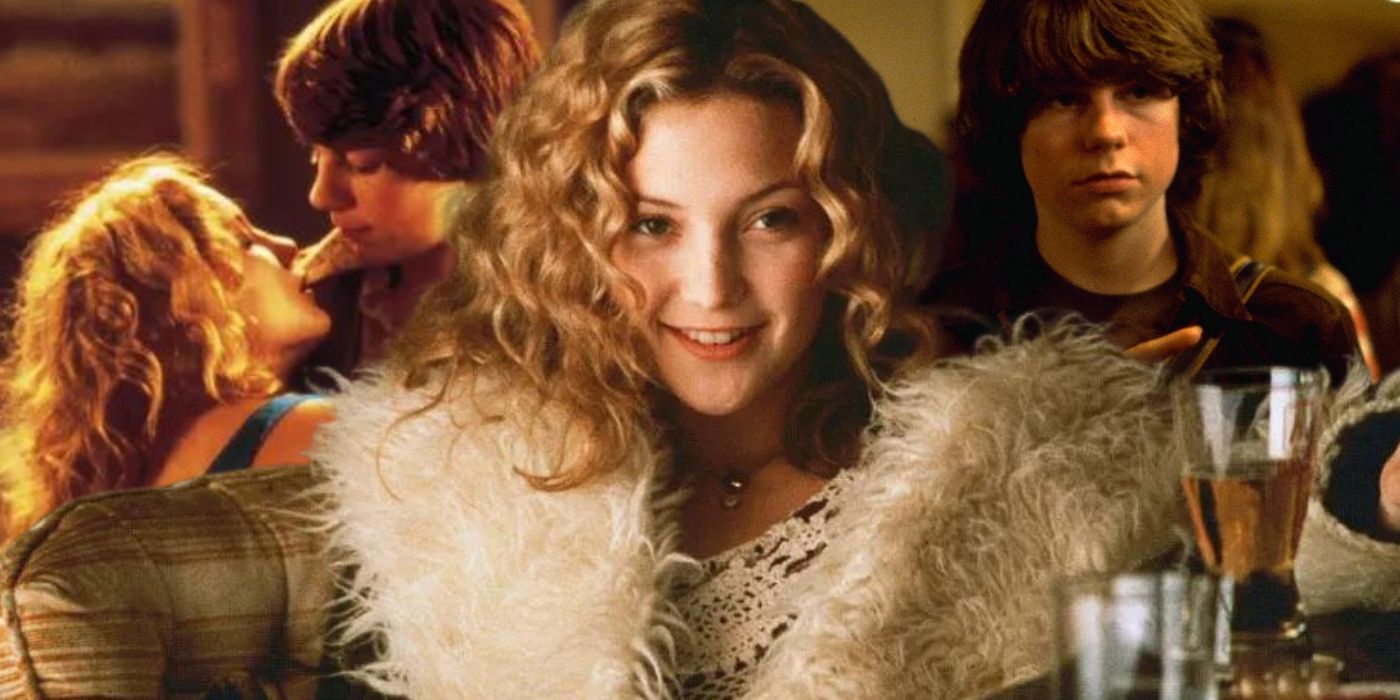 A collage of images of Penny Lane (Kate Hudson) and William Miller (Patrick Fugit) in the 2000 movie Almost Famous.