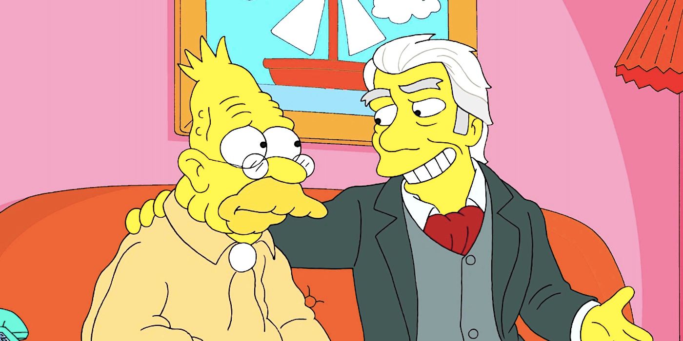 Gus, a old rich man talks to a forlorn Grampa on the couch in The Simpsons