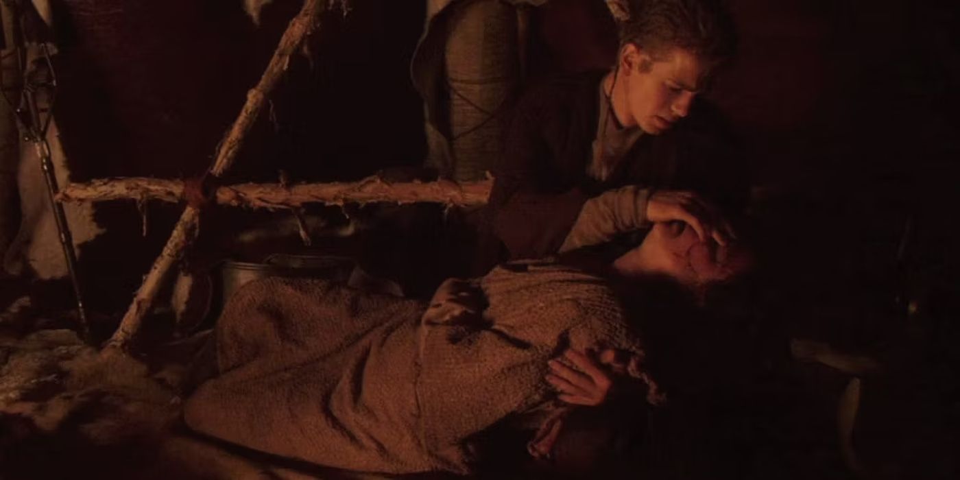 Anakin holds his mother as she dies in Attack of the Clones