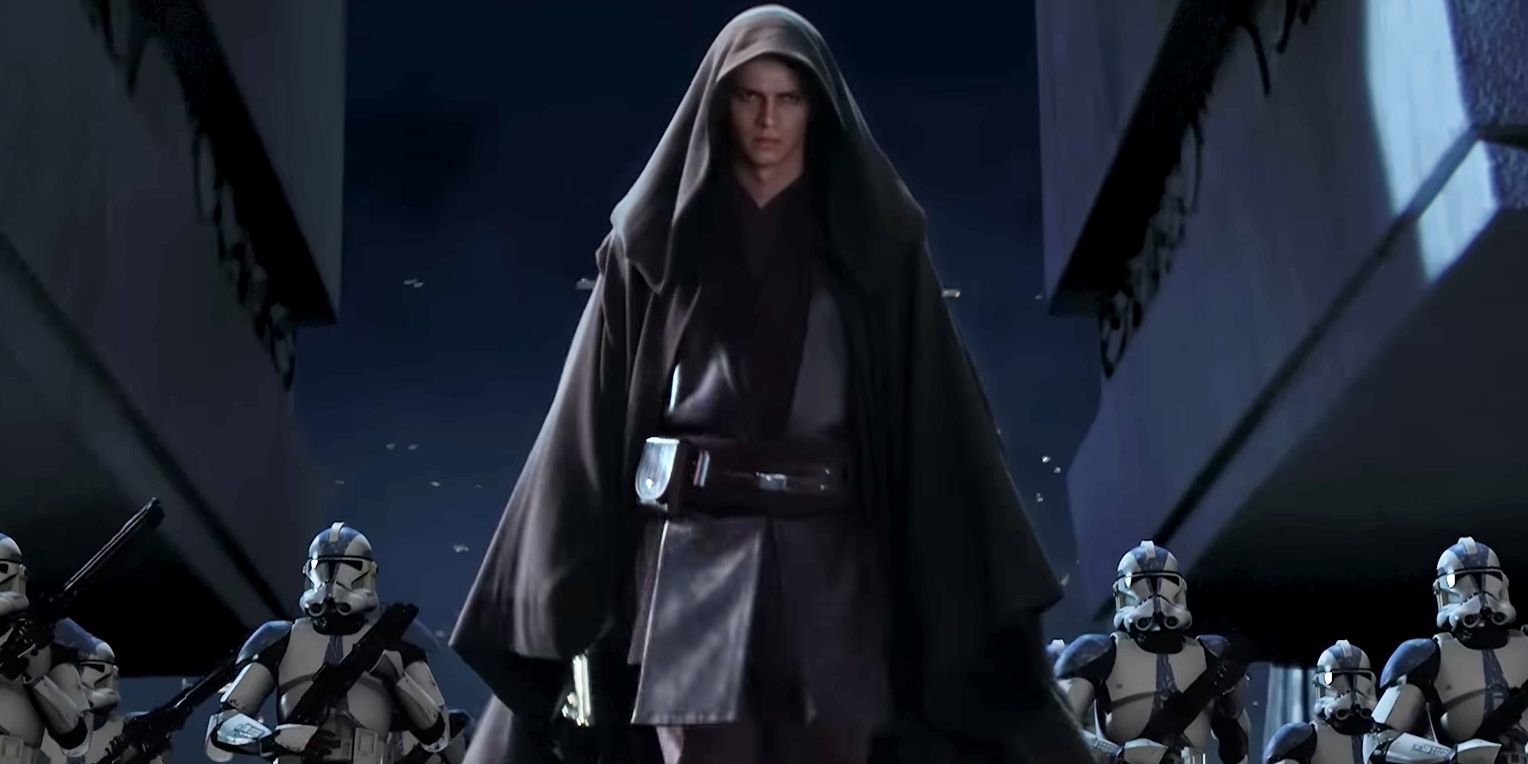 Anakin marches on the Jedi Temple on Coruscant with clones behind him during Order 66