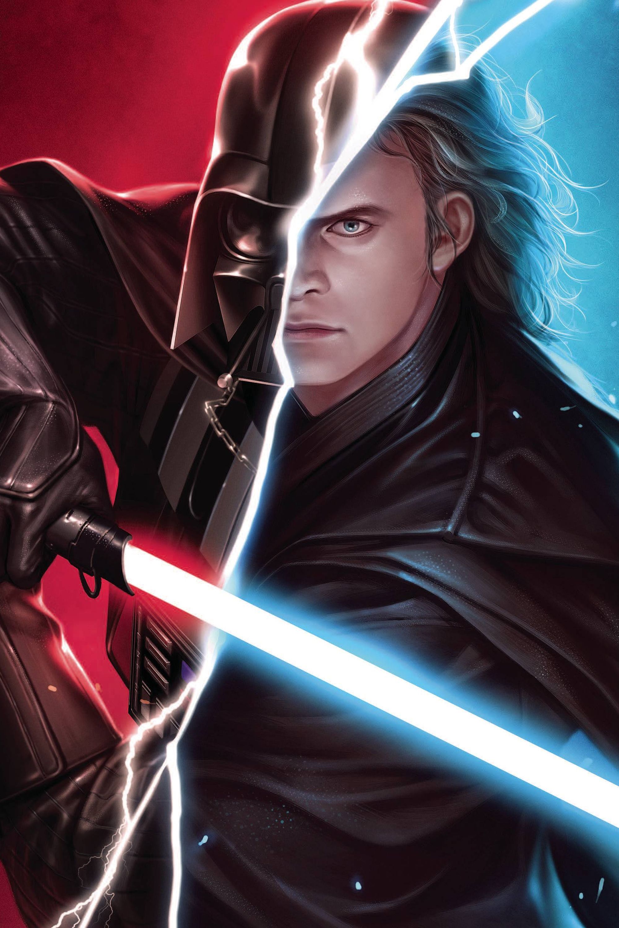 Anakin Skywalker and Darth Vader Split By a Lightning Bolt