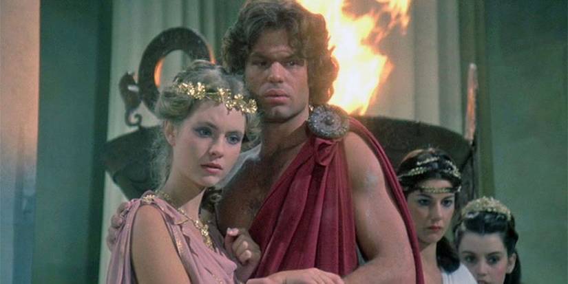 Andromeda and Perseus holding onto one another in the 1981 Clash of the Titans