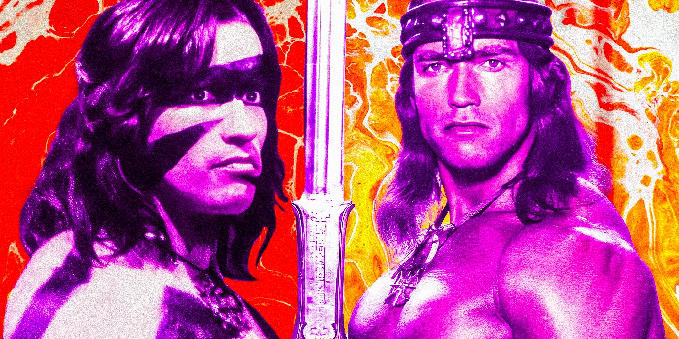 Arnold Schwarzenegger as Conan from Conan The Destroyer & Arnold Schwarzenegger as Conan from Conan The Barbarian