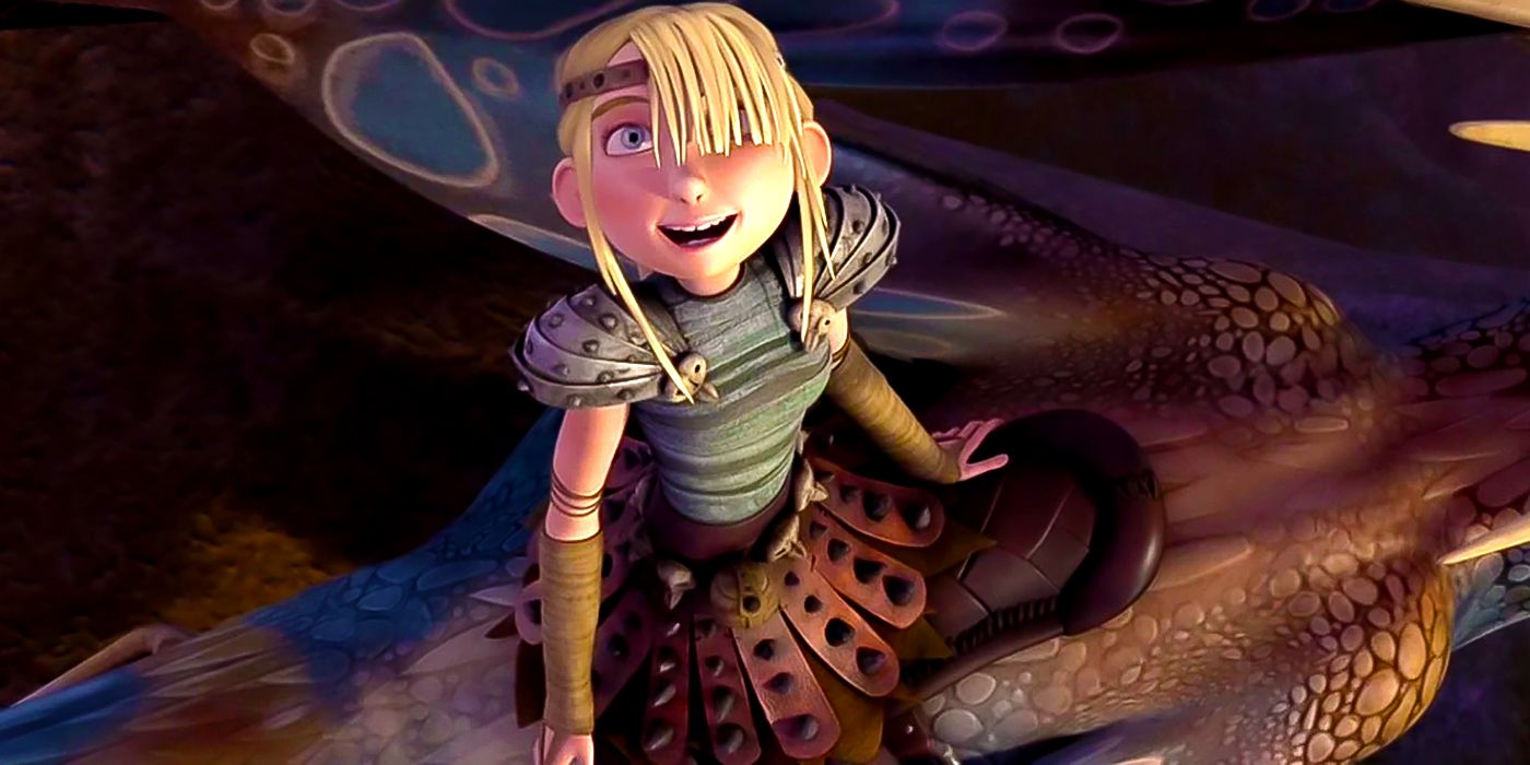 Astrid looking happy on a dragon in How To Train Your Dragon