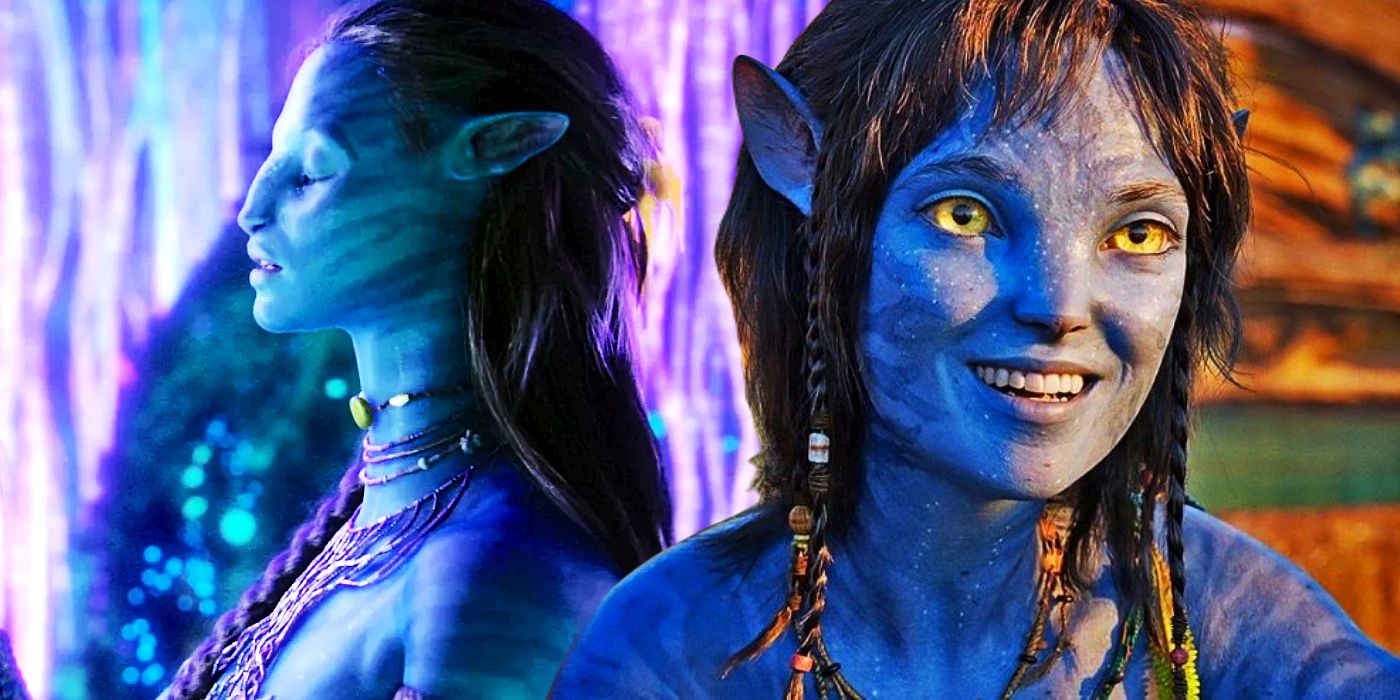 Na'vi with Eywa in Avatar next to Kiri from Avatar: The Way of Water