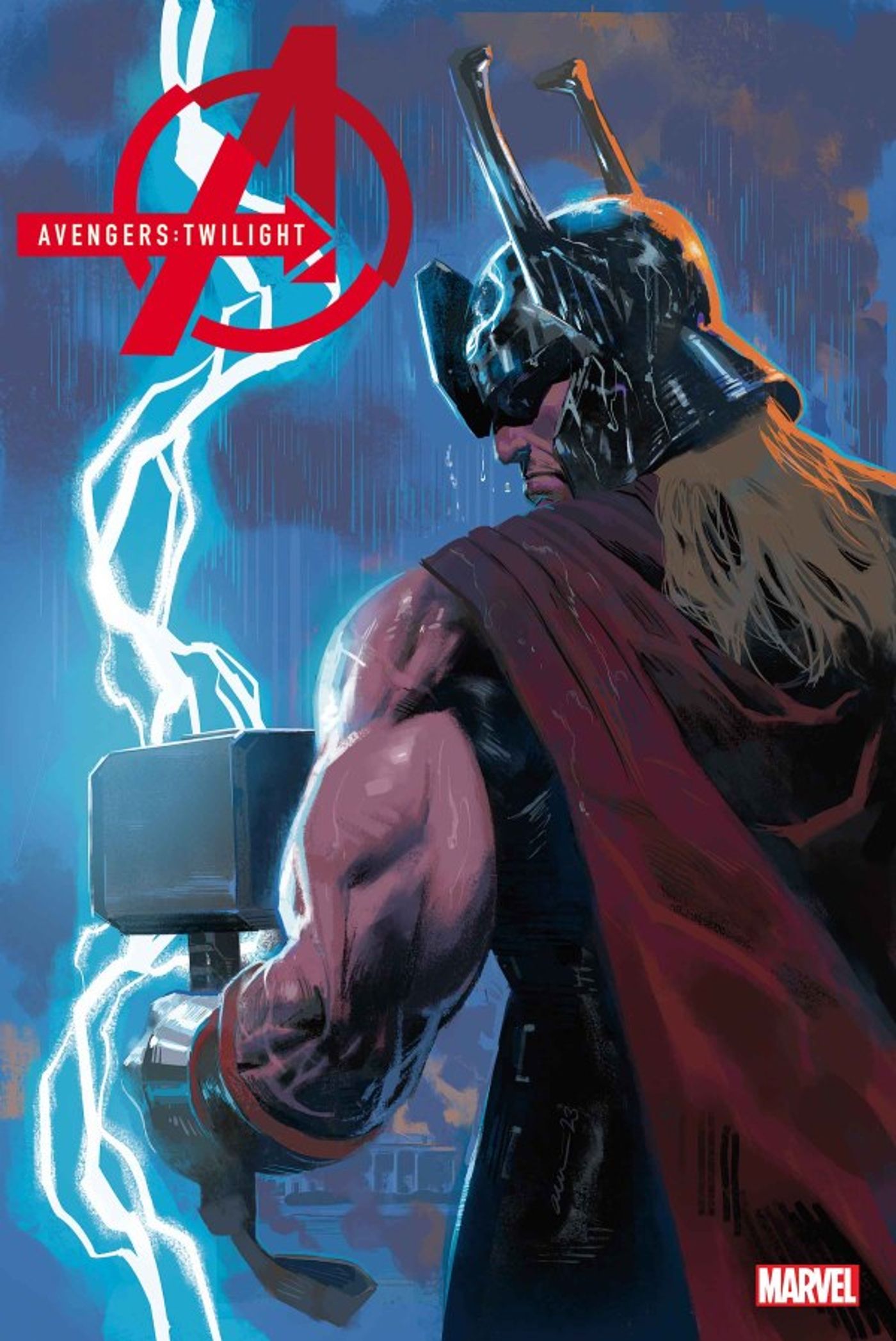 Thor and Mjolnir on the cover of Avengers Twilight #4