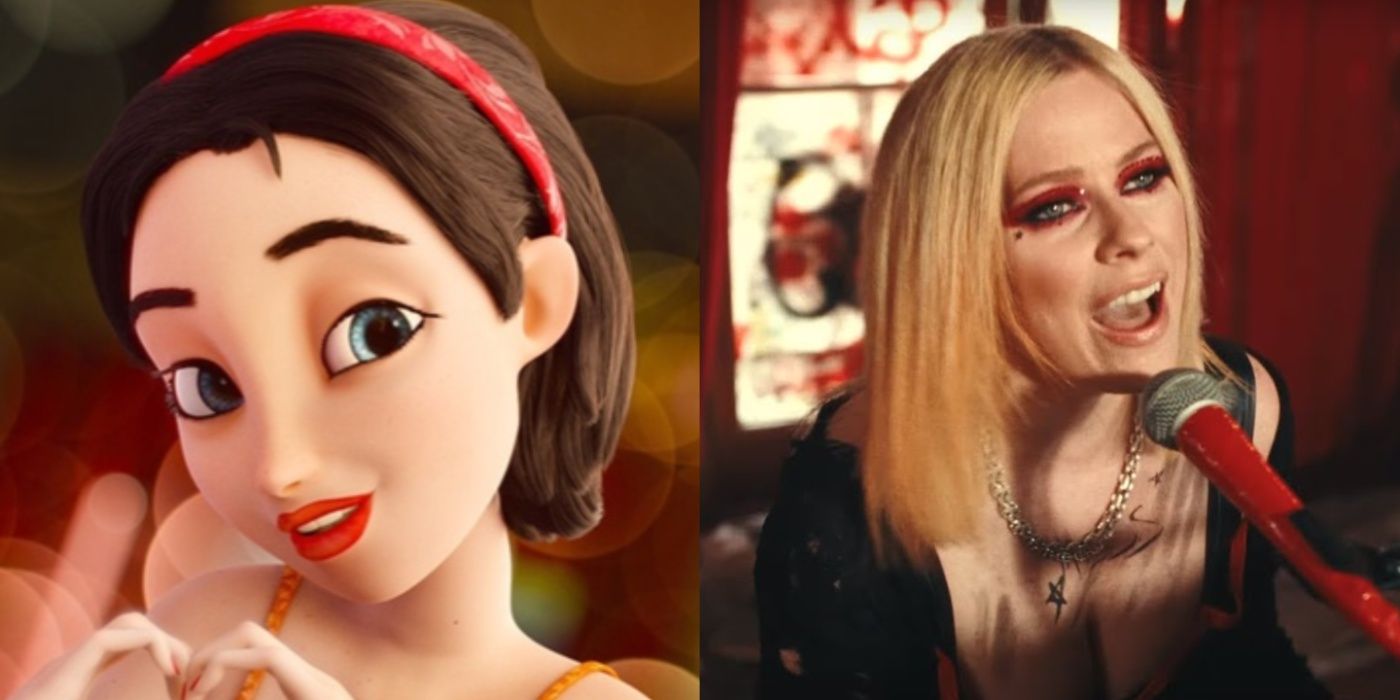 Avril Lavigne como Branca de Neve em Charming e ela mesma no videoclipe I'm a Mess