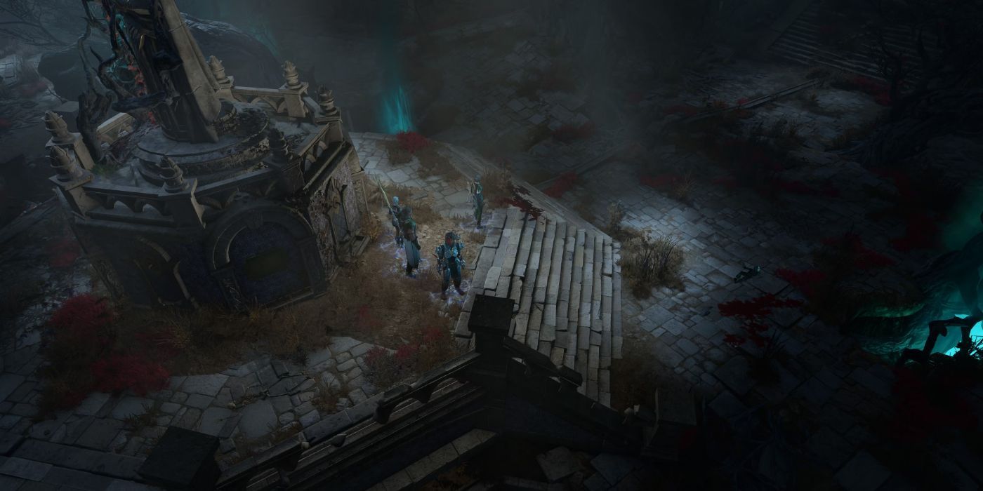 Baldur's Gate 3 Player And Party Standing Near Statue In Reithwin Town In Shadow-Cursed Lands
