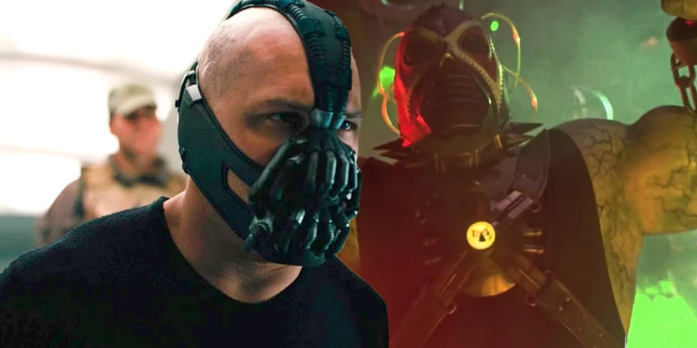Split Image of Tom Hardy's Bane from The Dark Knight Rises and Robert Swenson's Bane from Batman & Robin