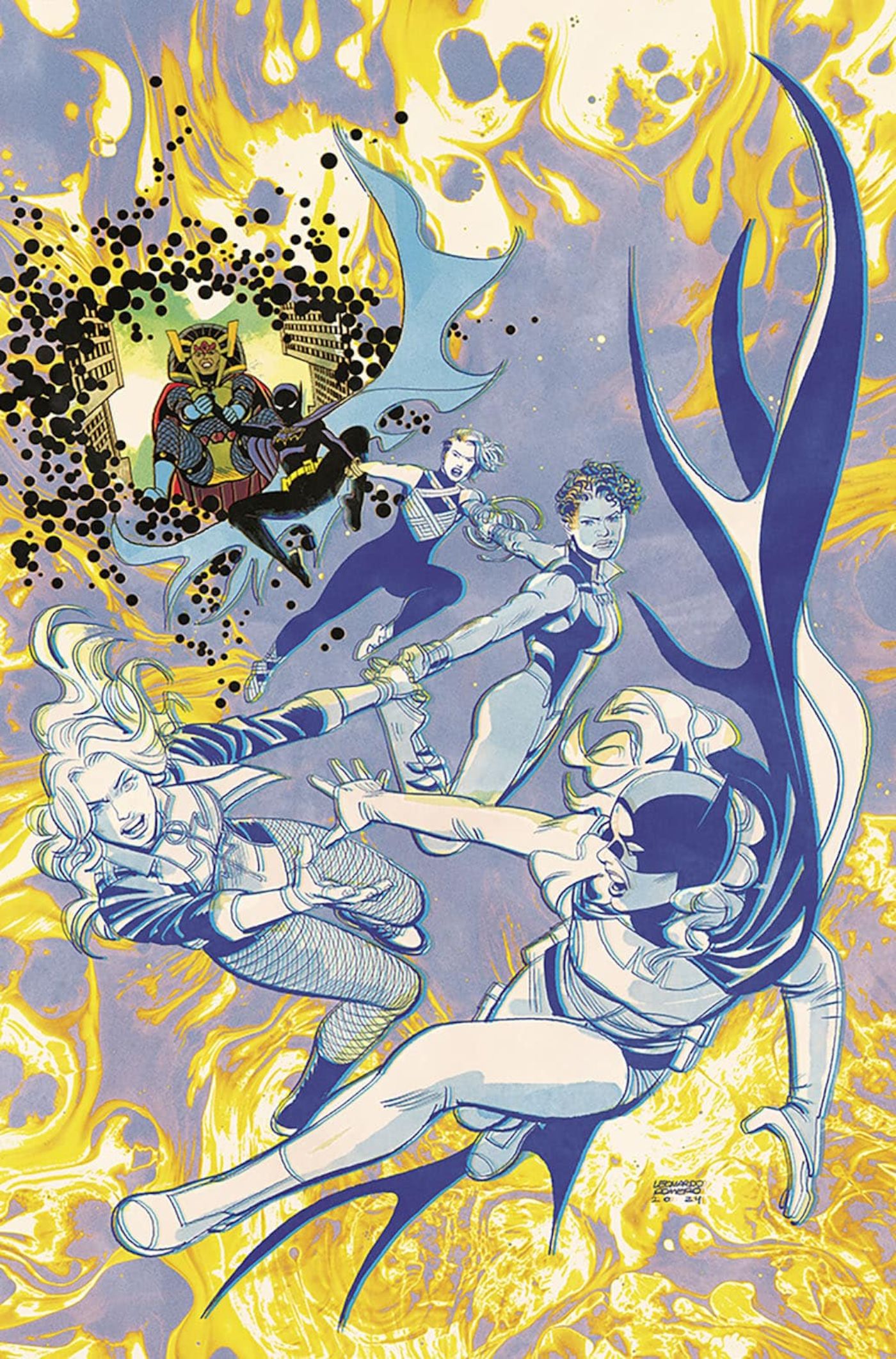 Birds of Prey 9 Main Cover Solicit: Batgirl falling into a strange yellow dimension while the Birds try to save her.