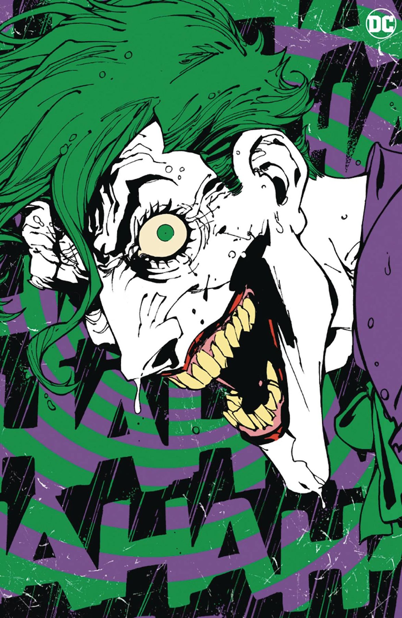 Capa variante do Batman 142 Foil: O Coringa rindo loucamente com os olhos arregalados.