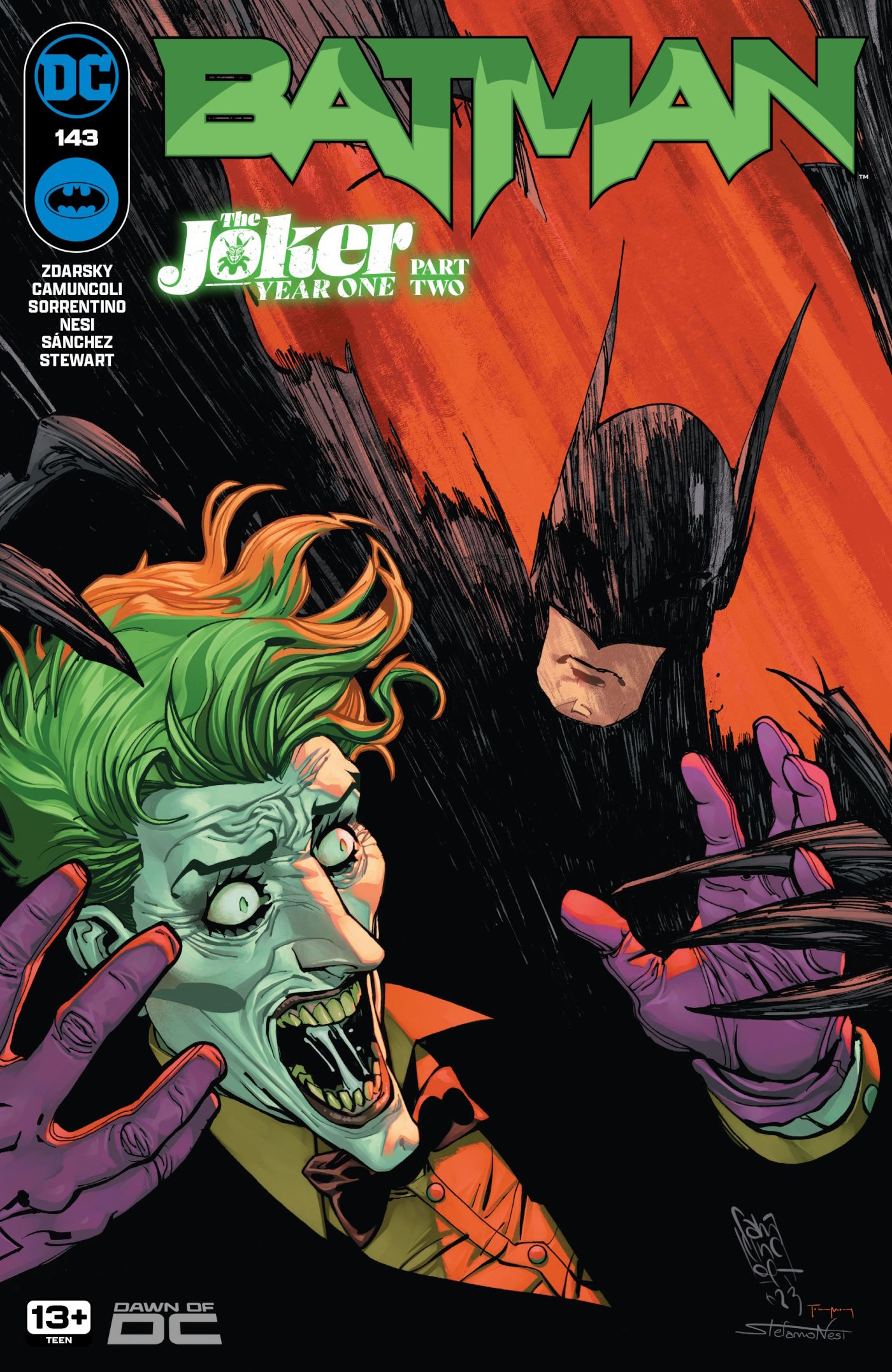 Batman 143 Main Cover: the Joker looking scared as Batman attacks him.