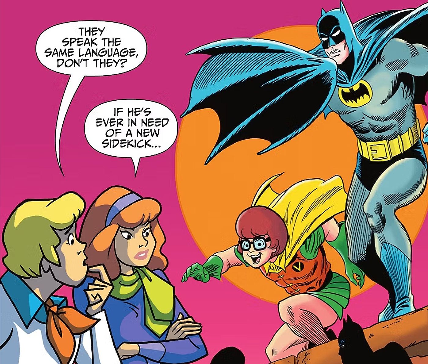 Batman & Scooby-Doo Mysteries #2, Fred e Daphne retratam Velma como Robin