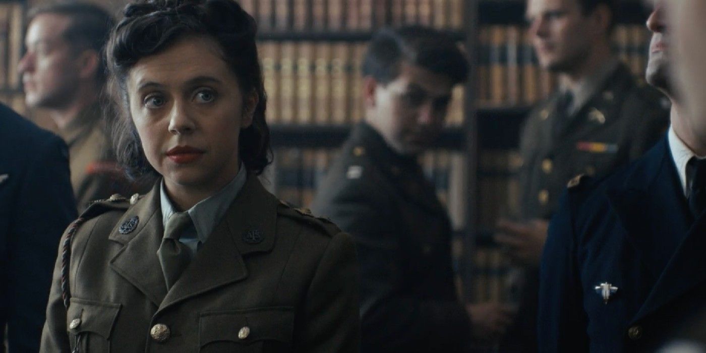 Bel Powley as Sandra Westgate looking at Anthony Boyle as Harry Crosby Masters of the Air