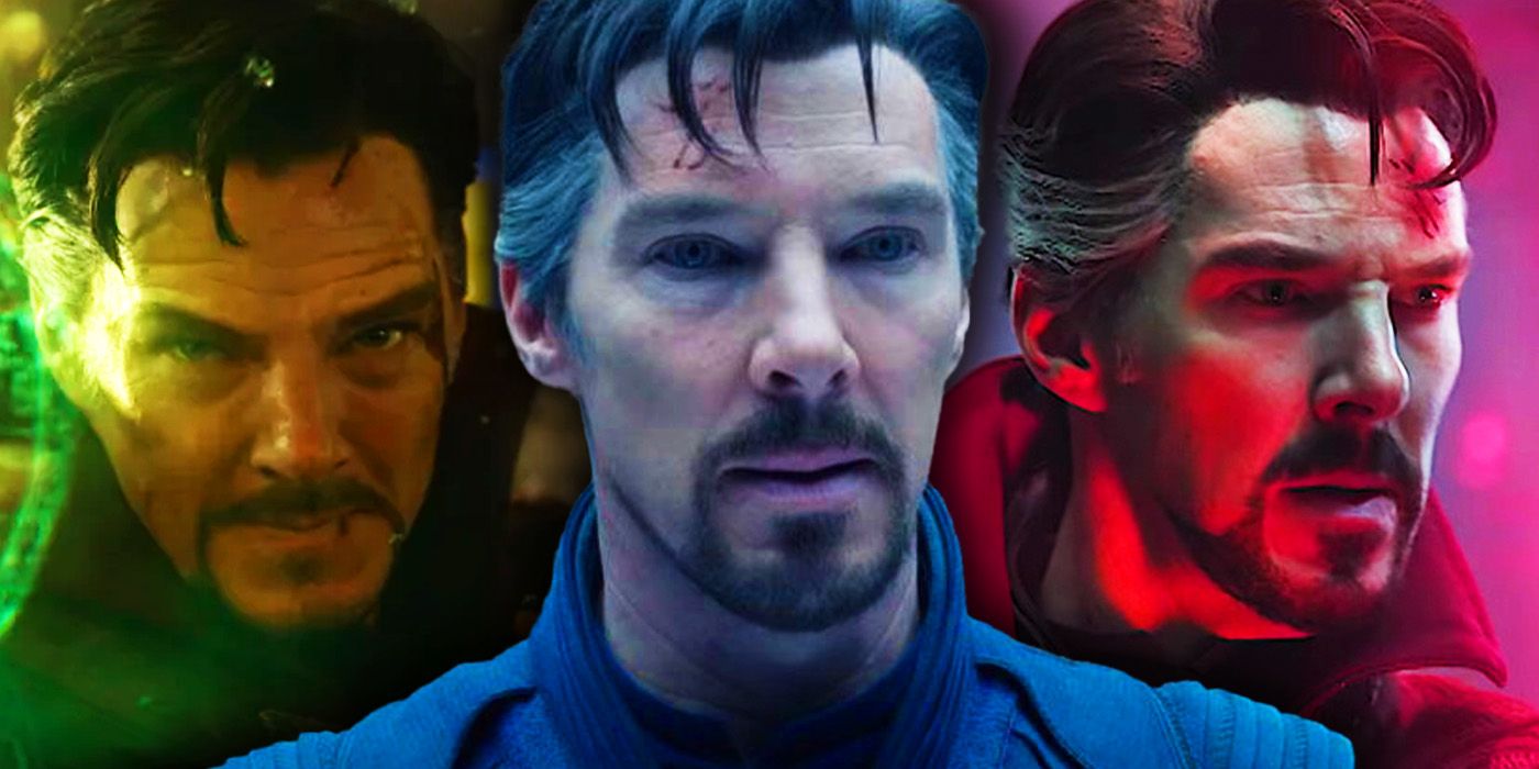 Benedict Cumberbatch's Doctor Strange in green, blue and red light