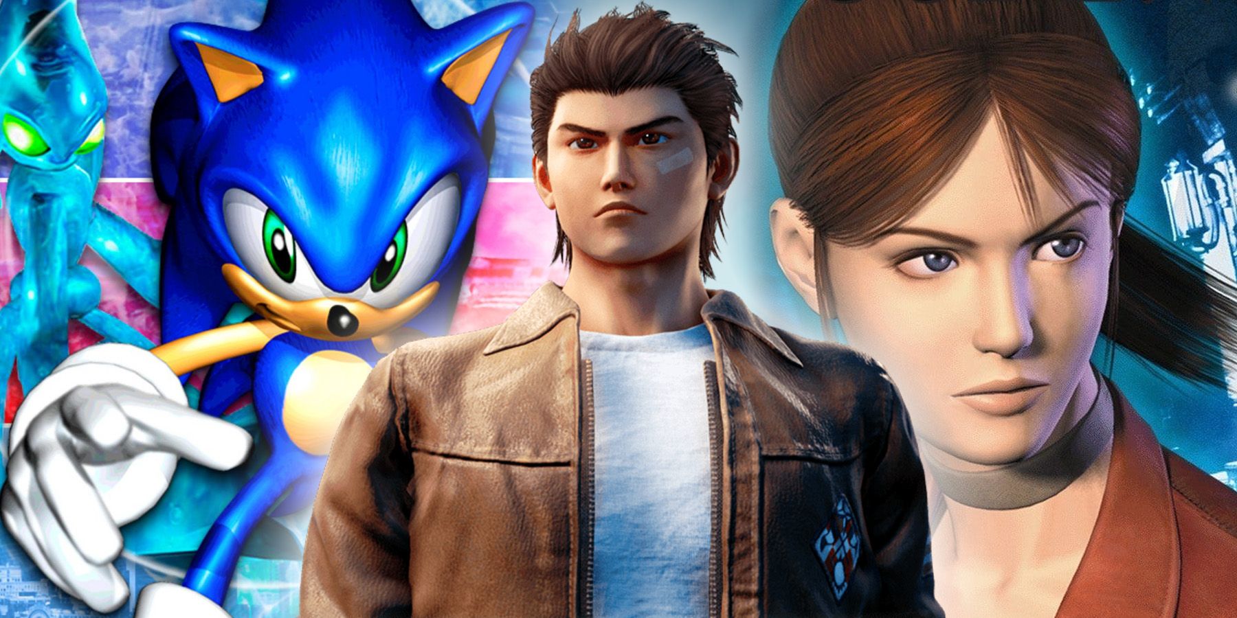 Sonic the Hedgehog, Ryo Hazuki, and Claire Redfield, all from Dreamcast games.
