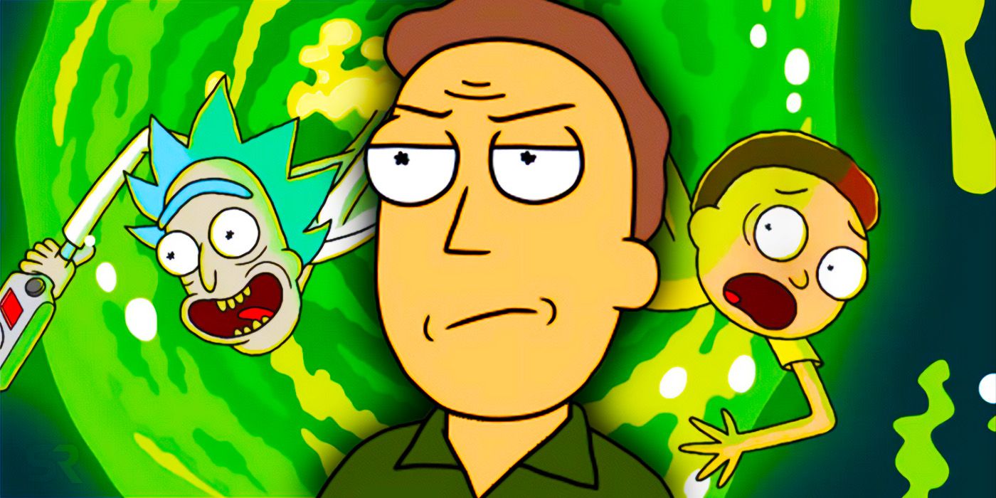 A collage of Jerry, Rick and Morty from Rick and Morty