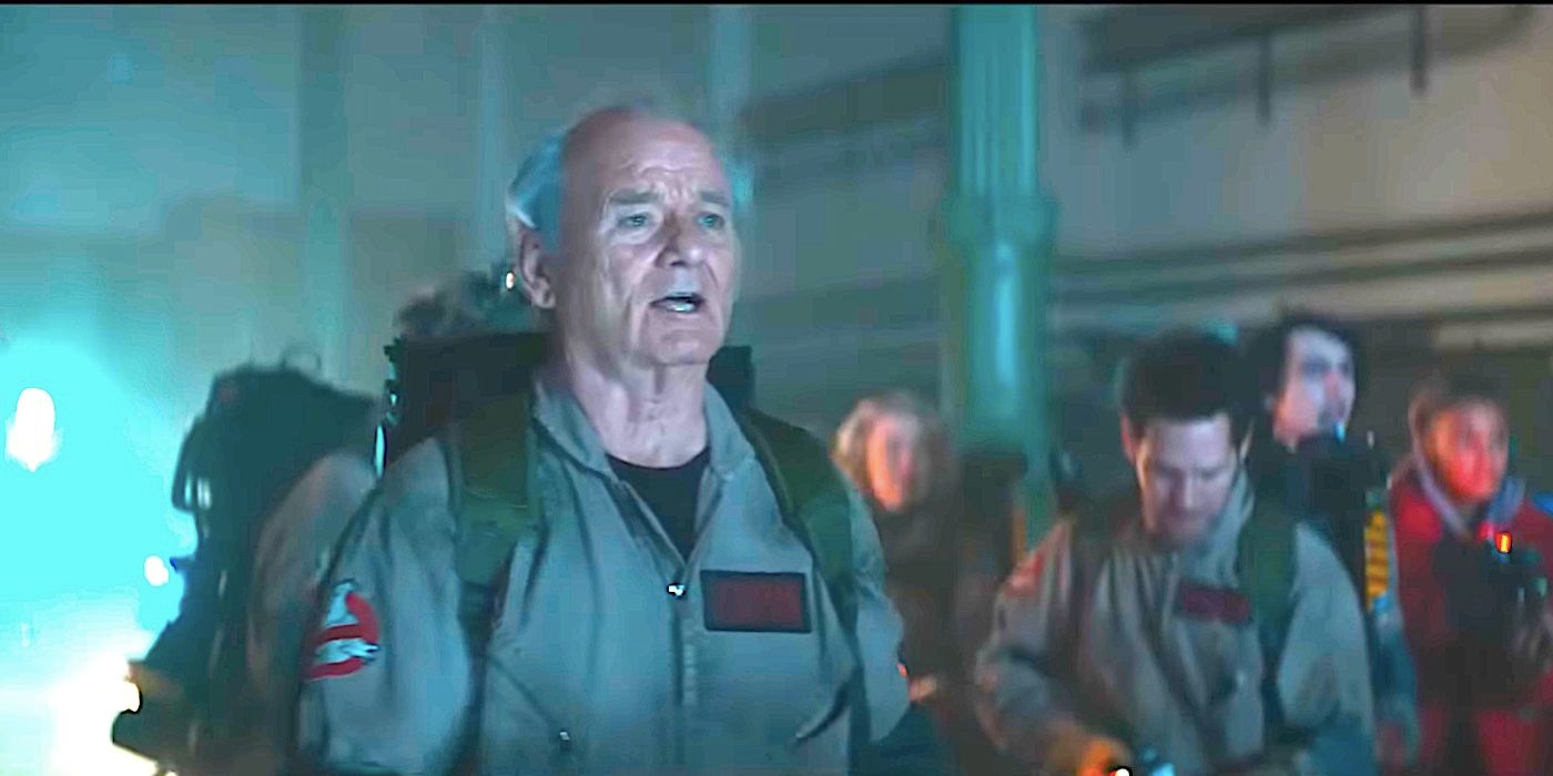 Bill Murray's Peter Venkman talks as the rest of the Ghostbusters stand in the background in Ghostbusters: Frozen Empire trailer