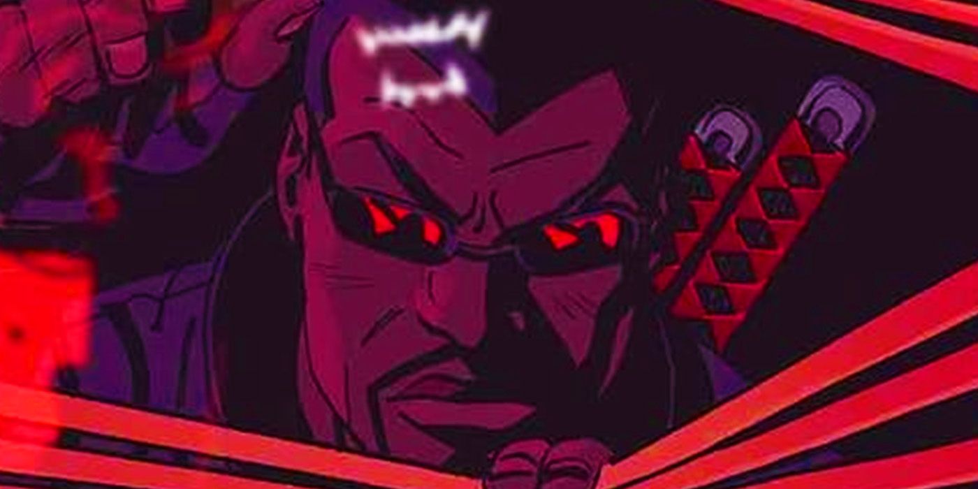Blade looking through blinds in Marvel Comics