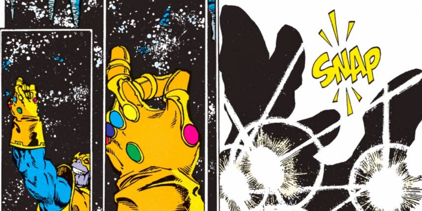 Thanos de Marvel Comics realiza el Infinity Snap.