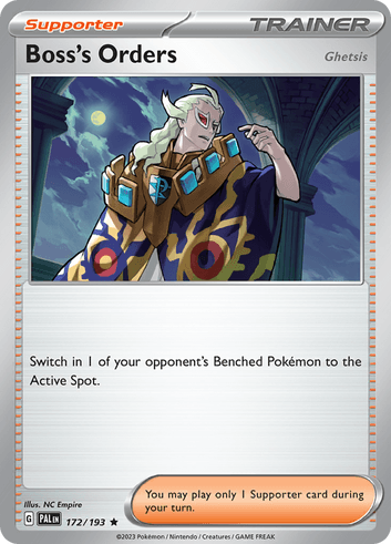 A Boss&rsquo;s Orders card from Pokemon TCG.