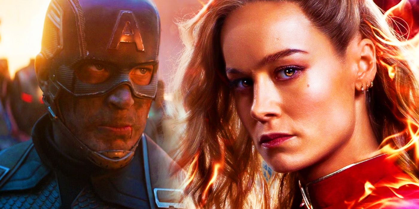 Brie Larson's Captain Marvel in The Marvels and Chris Evans' Captain America in Avengers Endgame