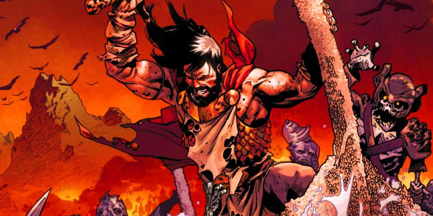 Canon the Barbarian fighting creatures in Marvel Comics