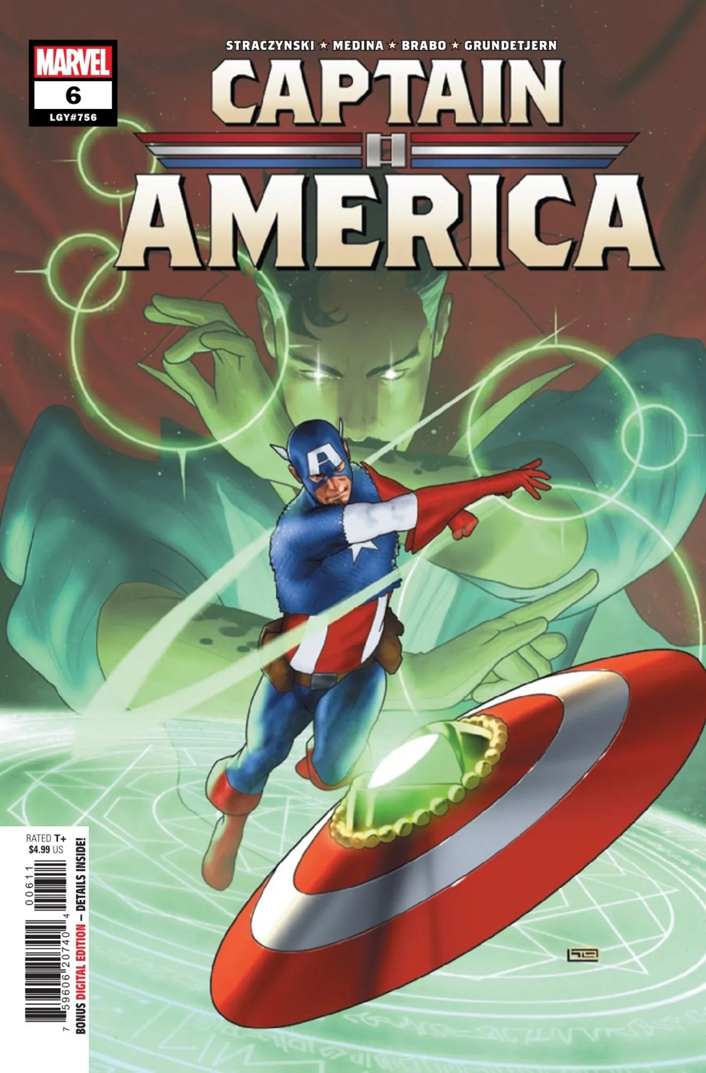 captain america #6 steve rogers throws a shield with the eye of agamotto on it