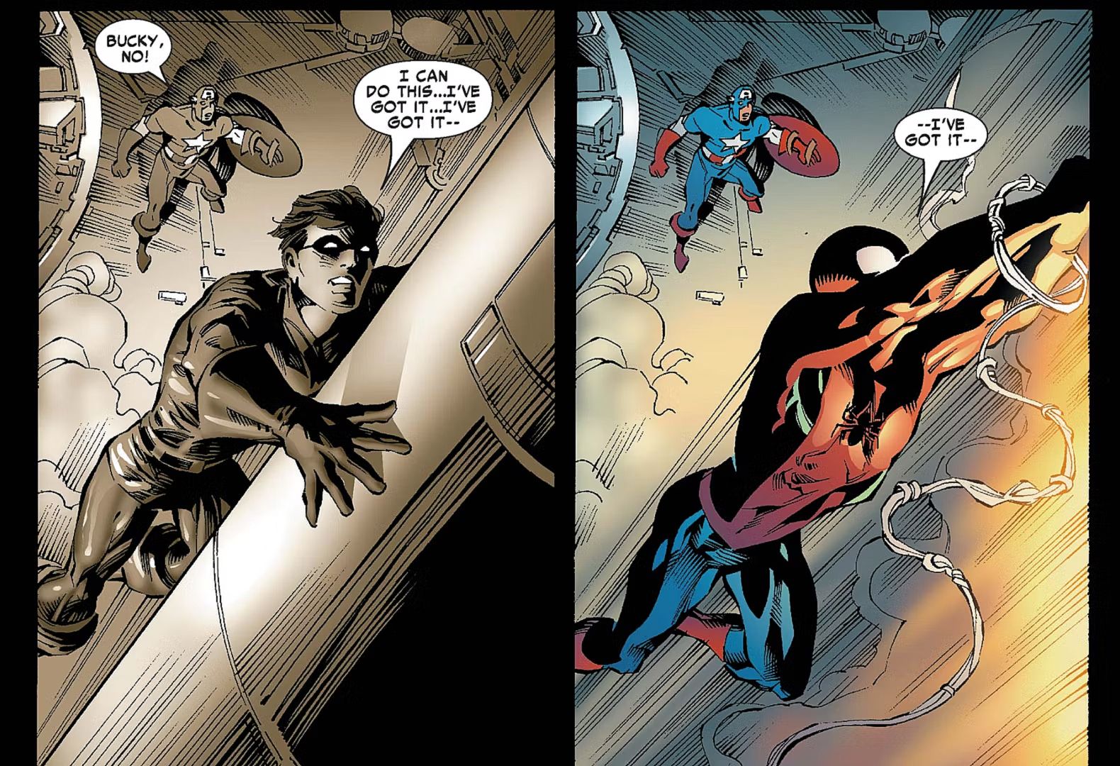 Amazing Spider-Man #523, Captain America has a flashback to Bucky's death as Spider-Man disarms a warhead