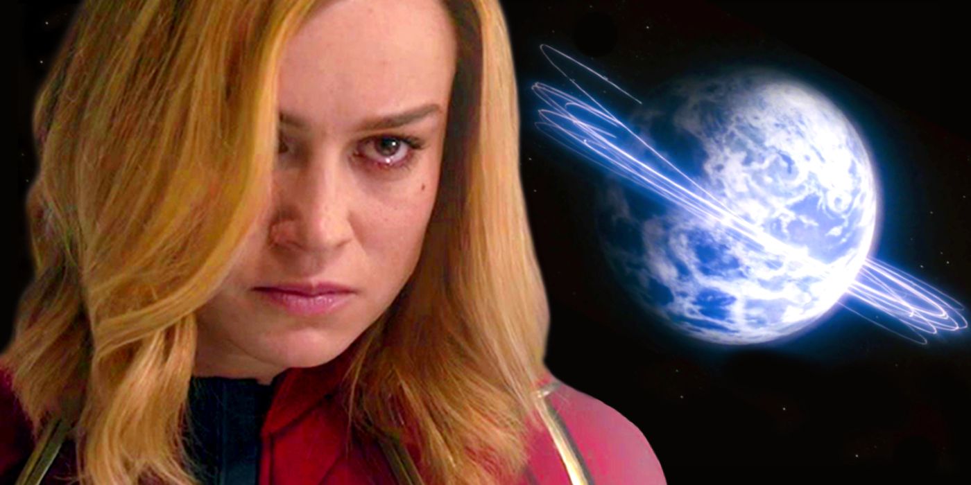 captain marvel looking angry as someone else flies around the world at extreme speed