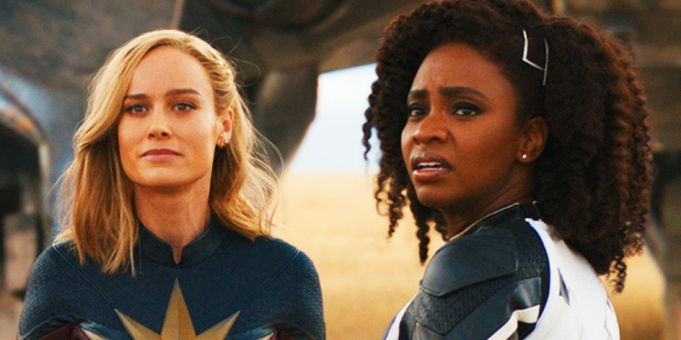 Carol Danvers and Monica Rambeau in a field on Earth in The Marvels
