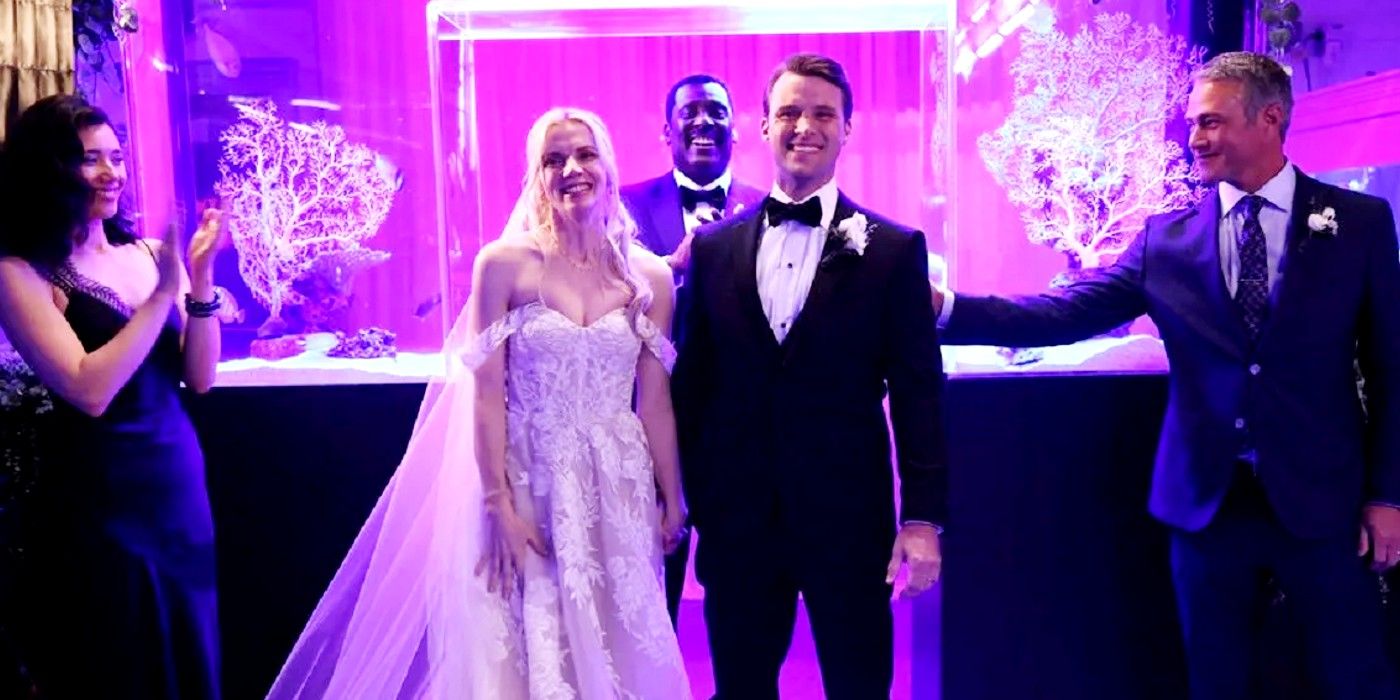 Casey and Brett at the altar smiling in Chicago Fire season 12 episode 6
