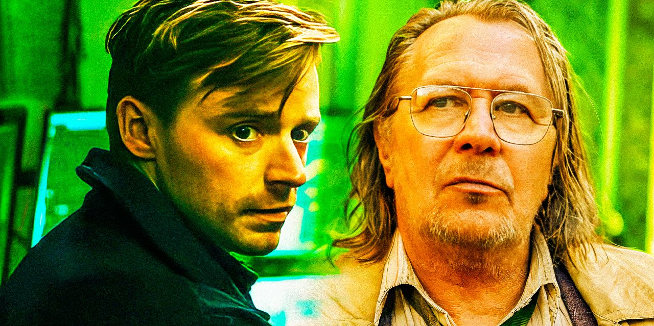 Collage of Gary Oldman as Jackson Lamb and Jack Lowden as River Cartwright in Slow Horses