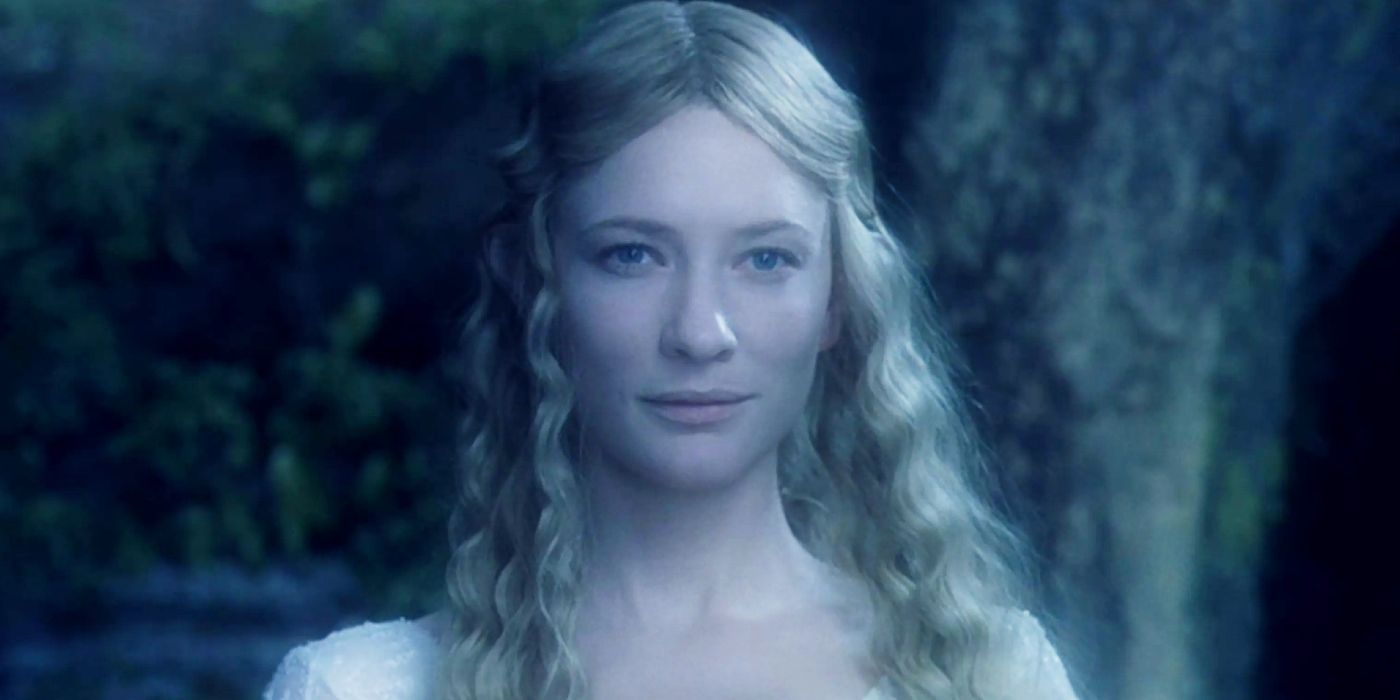 Cate Blanchett subtly smiling as Galadriel in The Lord of the Rings: The Fellowship of the Ring