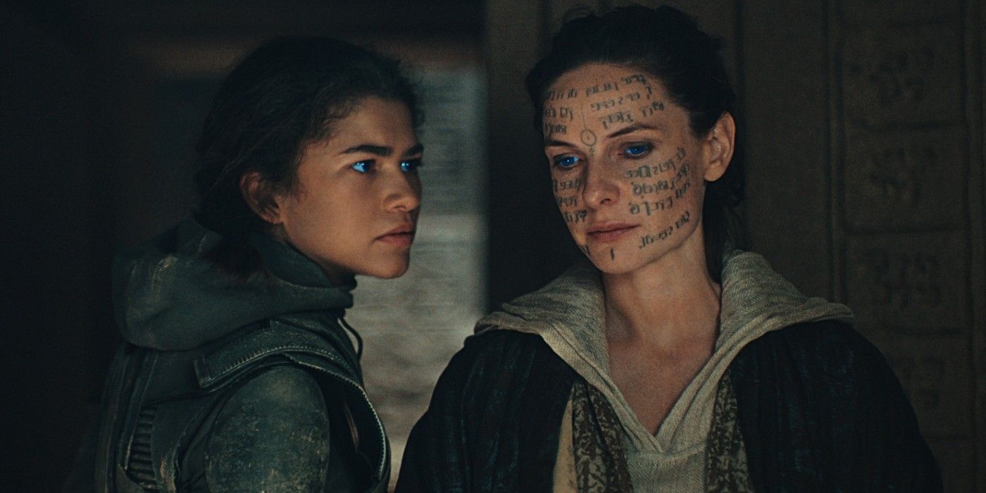 Chani confronts Jessica with writing on her face in Dune Part: Two